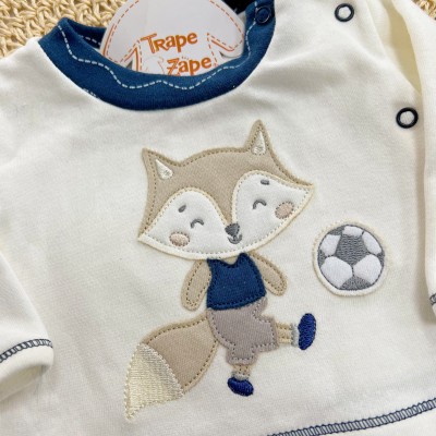Macacão Malha Trape Zape - Raposa Jogador de Futebol - Off White e Marinho